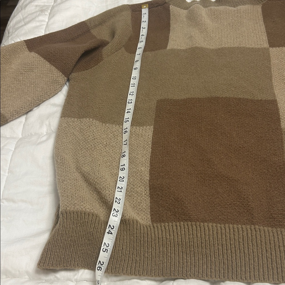 Women’s Patchwork Sweater - Brown and Tan - Picture 9 of 9